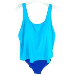 Lands' End Scoop Neck One Piece Fauxkini Swimsuit Blue Modest 22W NWOT